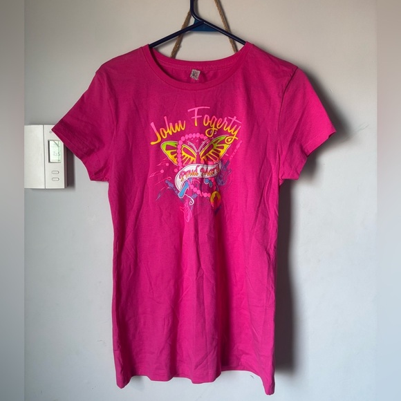 John Fogerty Short Sleeve T Shirt Youth XL/women’s XS EUC Pink Butterfly - Picture 1 of 3
